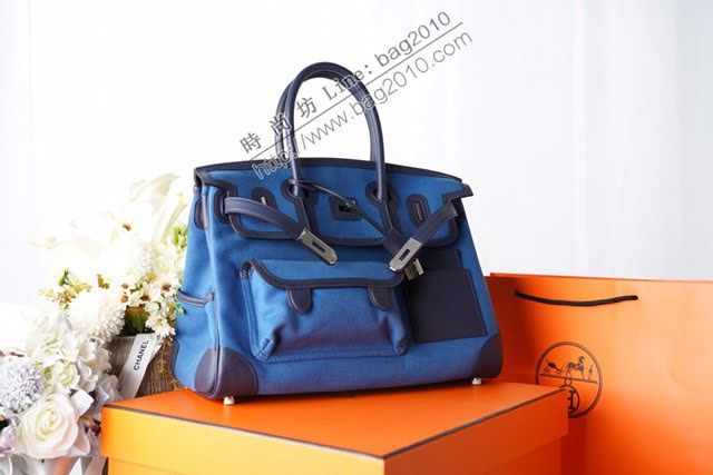 Hermes包包 愛馬仕新款Birkin包 帆布拼接滑皮Swift Cargo布包 男女同款通用  am2105